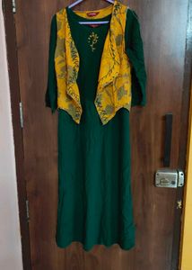 Green Dress with Yellow jacket