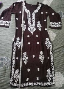 Embroidered Brown Kurta Pant Set