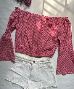 Gingham Off-Shoulder Top
