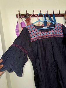 Embroidered Detail Black Tunic Dress