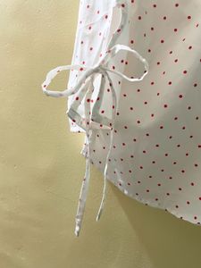 White And Red Polka Dot Ruffle Blouse