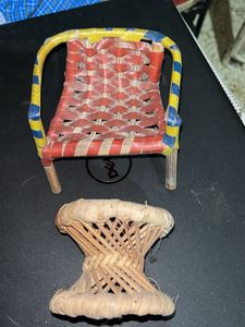 Miniature Woven Chair &amp; Stool Set