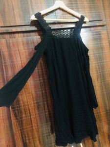 Jet Black Knee Length  Cold Shoulder Dress , Not S