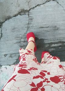 Floral Printed Red Dress