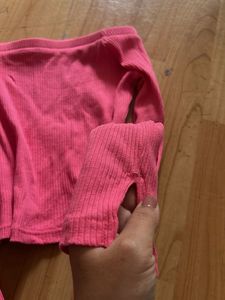 Pink Rubbed Off Shoulder Top