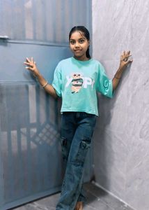 Sky Blue T-shirt Crop Top