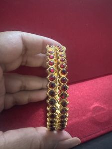 Temple Design Maroon Beads With Golden Bangles