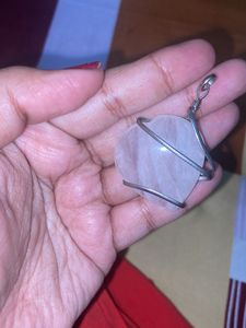 Real Rose Quarts Crystal Pendant With Pearls