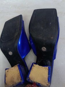 Zara Blue Leather Mules