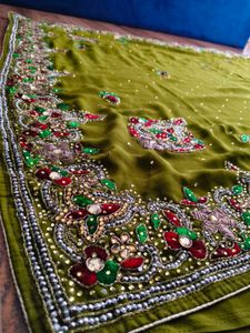 mehandi Green heavy handwork Saree