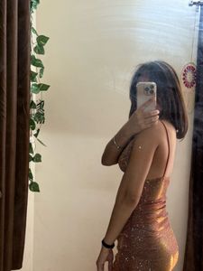 Rusty Brown Shimmer Party Mini Dress