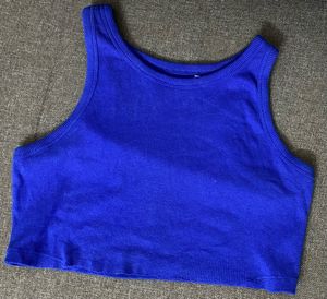 Blue Ribbed Cropped Tank