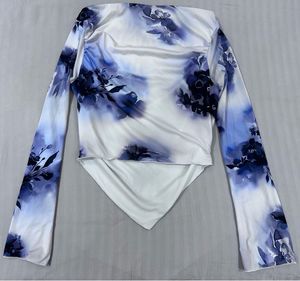 Asymmetrical Floral Mesh Long Sleeve Top
