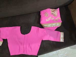 Pink Saree With Stitched Blouse