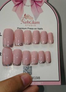 Pink Glitter French Tip Press-On Nails