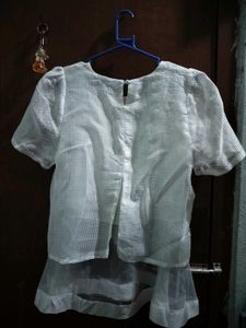 White Mesh Layered Top