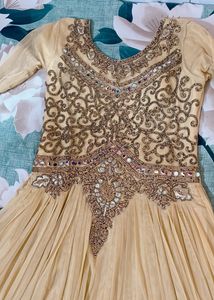 Party Wear  Golden Gown With Bottom N Dupatta Dupa