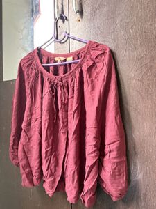 Maroon Rayon Boho Peasant Casual Blouse