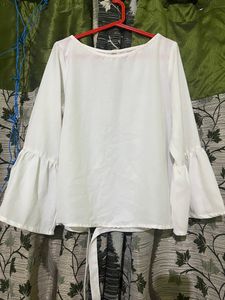 White Puff Sleeve Tie Top