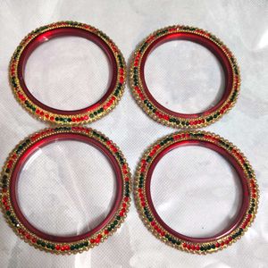 Red & Jewel Bangles (Set of 4)