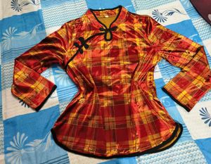 Vintage Style Plaid Mandarin Collar Velvet Top