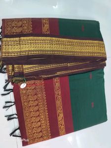 Kalyani Cotton Saree Green With Maroon Colour Beautiful Combination