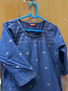 Cotton Navy Blue Kurta Fits Large, Bust Size Fit