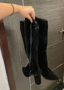 Black Velvet Knee High Boots