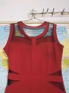 Bright Red Dress With Black Mesh