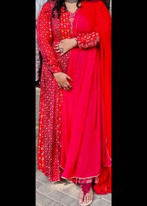 Red Paisley Print Maxi Dress With Shawl
