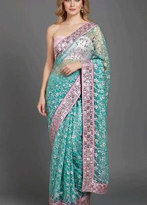 Elegant Teal Embellished Saree