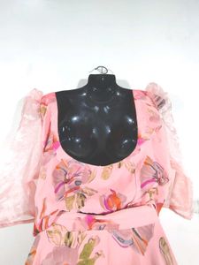 Pink Floral Print Blouse And Skirt (Women&#39;s)