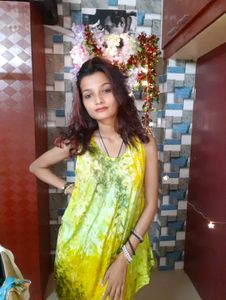 Women Cotton Printed Yellow Midi Dress