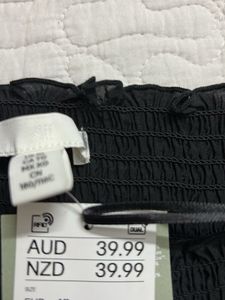 Black Smocked Top with Puff Sleeves XL size