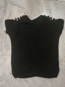 Black Studded Cold Shoulder Top