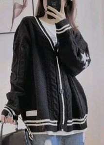 Stylish Black Cardigan with Stars