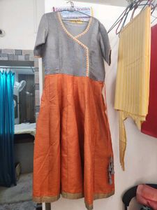 Elegant Orange & Grey party gown