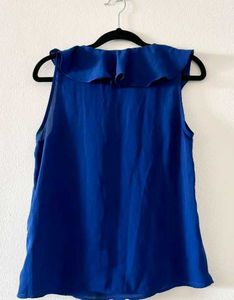 ZARA Blue Ruffle V-Neck Top