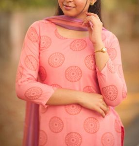 Peach Printed Kurti Set