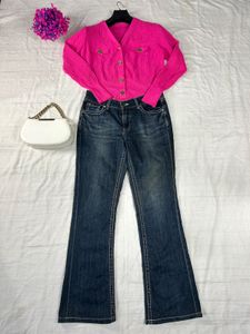 Flared Jeans &amp; Pink Cardigan