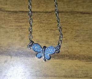 Butterfly Pendant Chain, Micro Plated Blue Stone