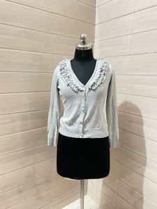 H&M ruffled collar V neck cardigan