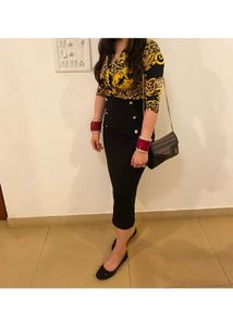 Yellow Black Midi Dress For Party Or Casual