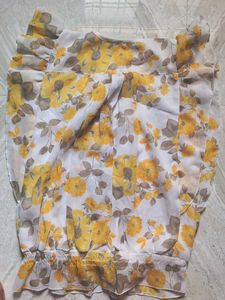 Yellow White Sleeves Floral Top