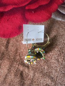 Ethnic Gold Plated Black Stone Jhumka Earrings for