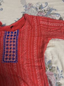 Red Embroidered Kurta