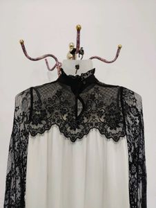 Lace Trim Mock Neck Blouse