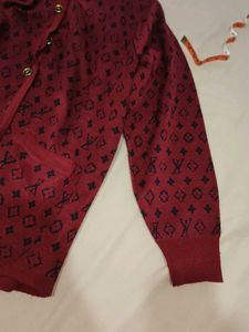 Stylish Patterned Maroon Cardigan