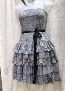 868. Gray Lace Strapless Dress