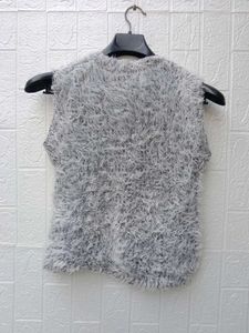 New With Tag Korean Fuzzy Grey Sleeveless Top